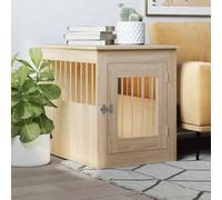 Teenpull Jaula para perros en estilo muebles de roble Sonoma con material de madera, 55 x 75 x 65 cm, puerta con cerradura, caja para perros 2 en 1 y mesa auxiliar, robusta casa para perros para