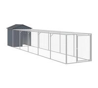 Teenpull Jaula para pollos con caño de acero galvanizado antracita, 117 x 609 x 123 cm, gran establo para animales pequeños, incluye caseta para animales impermeable para jardín, protección al aire