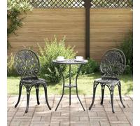 Teenpull Juego Bistro de Jardín 3 pcs Negro Aluminio, Mesa 53x53x70.5 cm, 2 Sillas 41x42x85 cm, Mueble Exterior para Terraza Patio Balcón, Diseño Minimalista y Resistente para Ocio al Aire Libre