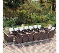 Teenpull Juego Comedor jardín ratán sintético marrón con 19 Piezas, Mesa 387x107 cm, 18 sillas con Cojines Blanco Crema, Mueble Exterior para terraza Patio balcón