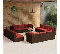 Teenpull Juego de 13 muebles modulares de jardín de ratán sintético marrón con cojines gruesos de color rojo canela para terraza, balcón y zona de piscina, resistente y resistente a la intemperie