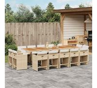 Teenpull Juego de 15 sillas de jardín con cojines de ratán de polirratán, resistente a la intemperie, plegable, fácil de limpiar, estructura de aluminio resistente, mesa de madera de acacia, ideal