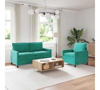 Teenpull Juego de 2 sofás de color turquesa, tapizado de terciopelo, tapizado con estructura metálica, 1 plaza y 2 plazas, 3 plazas, fundas extraíbles para sala de estar y habitación de invitados