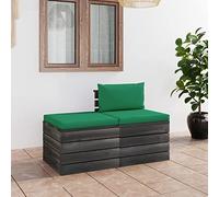 Teenpull Juego de 2 sofás de jardín de palés con cojines, madera de pino resistente, juego de salón para exteriores con mesa, cómodo acolchado para terraza y balcón