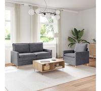Teenpull Juego de 2 sofás de poliéster gris claro, muebles tapizados con marco de metal, 3 plazas, fundas extraíbles, para salón, habitación de invitados y habitación juvenil, cómodo conjunto