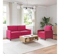 Teenpull Juego de 2 sofás de terciopelo rojo vino, muebles tapizados con marco de metal, 3 asientos, 1 plaza y 2 plazas, sala de estar para invitados para momentos tranquilos y aspecto bien cuidado