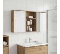 Teenpull Juego de 3 armarios de baño de madera de 126 x 16 x 62,5 cm con iluminación LED, montaje en pared, espacio de almacenamiento y espejo de dos vías para baño, tocador, inodoro de invitados