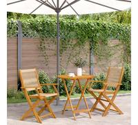 Teenpull Juego de 3 piezas, madera de acacia, polipropileno, diámetro de 70 cm, mesa de jardín, 2 sillas, plegable, para balcón, terraza, jardín, comedor, alta resistencia