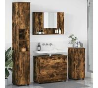 Teenpull Juego de 4 muebles de baño de roble ahumado, madera y metal, diseño moderno, montaje en pared, gran capacidad de almacenamiento, 76,7 kg