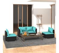 Teenpull Juego de 4 muebles de jardín modulares para terraza y balcón, incluye cojines de color azul agua, para relajación y ocio