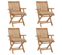 Teenpull Juego de 4 sillas de jardín plegables de madera maciza de teca con cojines beige resistentes a la intemperie para patio, balcón y jardín