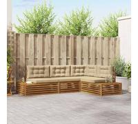 Teenpull Juego de 4 sofás de exterior con cojín de madera de acacia maciza, módulo Lounge con esquina y parte central, resistente a la intemperie para terraza, balcón, jardín de invierno, patio