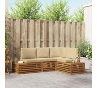 Teenpull Juego de 4 sofás de exterior de madera maciza de acacia con cojín y respaldo, módulo Lounge, esquina, parte central, resistente a la intemperie, para terraza, balcón, exterior