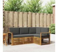 Teenpull Juego de 4 sofás de madera maciza de acacia natural antracita con grupo de asientos, sillones y mesa para salón, comedor, oficina, salón, pasillo y dormitorio