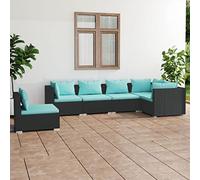 Teenpull Juego de 6 muebles de jardín de ratán negro, cojines de color azul agua, muebles modulares para exteriores, para terraza, balcón, zona de piscina, robusto y resistente a la intemperie