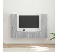 Teenpull Juego de 6 muebles para TV, madera Sonoma gris con espacio de almacenamiento, cajón y gestión de cables, para sala de estar, cine en casa, tablón de medios, aparador bajo