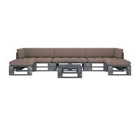 Teenpull Juego de 6 palés de madera de pino impregnada, muebles de exterior con cojines para terraza, balcón, resistente a la intemperie