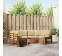 Teenpull Juego de 6 sofás de esquina con cojines, conjunto de muebles naturales, para salón, comedor, oficina, sofá con cojín extraíble y madera de acacia resistente a la intemperie para terraza y