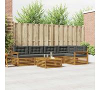 Teenpull Juego de 6 sofás de exterior con cojín de madera de acacia maciza natural, antracita, resistente a la intemperie, para jardín, terraza, salón, con práctica mesa y cómoda altura del asiento