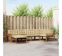 Teenpull Juego de 6 sofás de exterior con cojines de madera maciza de acacia y textileno, color beige natural, 327 x 168,5 x 73 cm, para jardín, terraza, salón, resistente a la intemperie y cómodo