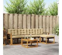 Teenpull Juego de 6 sofás de exterior de madera maciza de acacia con cojines beige, resistentes a la intemperie y fáciles de limpiar, incluye mesa, taburete y grupo modular para jardín, terraza