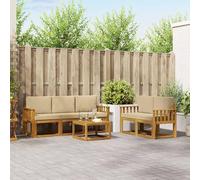 Teenpull Juego de 6 sofás de exterior de madera maciza de acacia con cojines de color beige, resistentes a la intemperie, para jardín, terraza, salón y espacios al aire libre relajados