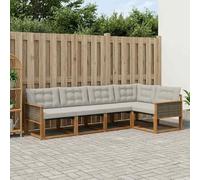 Teenpull Juego de 6 sofás de exterior de madera maciza de acacia y textileno con cojines en gris claro y natural, conjunto modular para terraza y jardín, resistente a la intemperie y fácil de limpiar