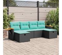 Teenpull Juego de 6 sofás de jardín de poliratán negro con cojines resistentes a la intemperie y fáciles de limpiar, incluye espacio de almacenamiento, modular para balcón, terraza, salón exterior