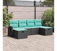Teenpull Juego de 6 sofás de jardín de ratán sintético negro con cojines resistentes a la intemperie y fáciles de limpiar, incluye espacio de almacenamiento, modular para terraza, balcón, salón