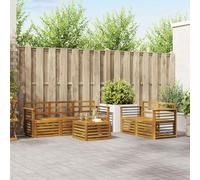 Teenpull Juego de 6 sofás de madera maciza de acacia natural con mesa y sillones para salón, comedor, oficina y salón, resistente a la intemperie y fácil de limpiar para un uso versátil