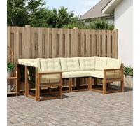 Teenpull Juego de 6 sofás para exteriores, color crema natural con madera de acacia, textileno, para jardín, terraza, piscina, con cómodos cojines y respaldo ergonómico, fácil de limpiar y duradero