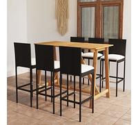 Teenpull Juego de 7 barras de jardín de madera de acacia y ratán, color negro, 140 x 70 x 104 cm, para terraza, balcón y jardín, juego de muebles de exterior resistente