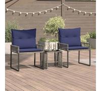 Teenpull Juego de 7 muebles de jardín de polirratán gris azul marino con mesa, sillas y cojines resistentes a la intemperie, fáciles de limpiar, resistentes, para terraza, balcón, exterior, salón