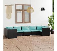 Teenpull Juego de 7 muebles de jardín de ratán negro, con cojines de color azul agua, sofá modular para exteriores, para terraza, balcón y jardín