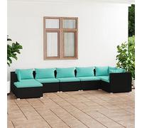 Teenpull Juego de 7 muebles de jardín de ratán negro y azul agua, cojines modulares para exteriores, muebles para terraza, balcón y jardín
