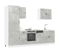 Teenpull Juego de 7 piezas de armario de cocina Porto, madera gris hormigón, armario de almacenamiento modular para cocina, armario de almacenamiento duradero con superficie lisa, muebles de cocina de