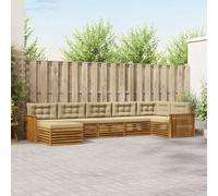 Teenpull Juego de 7 sofás de exterior de madera maciza de acacia con cojines beige resistentes a la intemperie y fáciles de limpiar, para jardín, terraza, salón, comedor