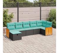 Teenpull Juego de 7 sofás de jardín de ratán negro con cojines, resistente a la intemperie, fácil de limpiar, modular, incluye espacio de almacenamiento y reposapiés para terraza, balcón, patio, salón