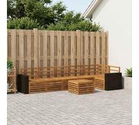 Teenpull Juego de 7 sofás esquineros de madera maciza natural de acacia con mesa y reposabrazos, conjunto de asientos duradero para terraza y jardín, moderno juego de salón para momentos acogedores al