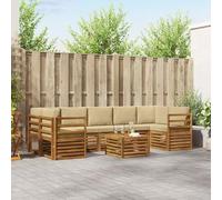 Teenpull Juego de 8 sofás de exterior de madera maciza de acacia natural y beis, resistente a la intemperie, lacado, con cojín para jardín, terraza, salón y reuniones sociales