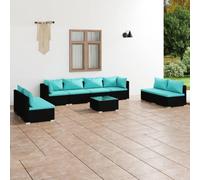 Teenpull Juego de 9 muebles de jardín de ratán negro, con cojines de color azul agua, sofá modular para exteriores para terraza y balcón, tiempo libre, robusto y resistente a la intemperie