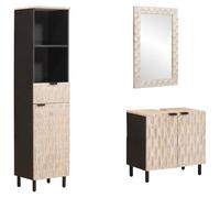 Teenpull Juego de baño de superficie blanca lavada, muebles de baño de madera maciza de mango con espejo, armario bajo lavabo y armario, diseño moderno, 3 piezas