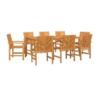 Teenpull Juego de comedor de 9 piezas, madera de acacia maciza, barnizada, marrón, 200 x 90 x 74 cm, para terraza y exterior, alta resistencia