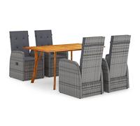 Teenpull Juego de Comedor para jardín 5 Piezas Gris con Mesa Madera Maciza Acacia 150x90x75 cm y sillas ratán PE con Cojines 4 cm para terraza Patio Exterior Resistente y cómodo