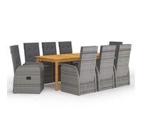 Teenpull Juego de Comedor para jardín 9 Piezas Gris con Mesa Madera Maciza Acacia 200x100x74 cm y sillas ratán PE con Cojines 4 cm para terraza Patio Exterior, Resistente y cómodo para reunión y Ocio