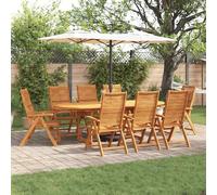 Teenpull Juego de comedor para jardín, 9 unidades, madera maciza de acacia, 240 x 100 x 75 cm, 6 sillas, plegables, resistentes a la intemperie, fáciles de limpiar, robustas, para terraza, balcón