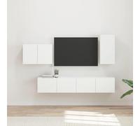 Teenpull Juego de estantería de pared para TV, 4 piezas, montaje en pared, con mucho espacio de almacenamiento y puertas colgantes de 90°, para salón, cine en casa, tablón de medios, tabla baja