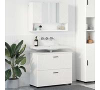 Teenpull Juego de muebles de baño con estante de 2 piezas, color blanco, madera contrachapada y metal, 76,5 x 35 x 64 cm, almacenamiento moderno para su cuarto de baño