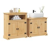 Teenpull Juego de muebles de baño Corona de 2 piezas de madera de pino maciza, acabado en cera de miel, estilo rústico, resistente y duradero, para baño