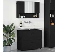 Teenpull Juego de muebles de baño de 2 piezas, negro, madera contrachapada y metal, 76,5 x 35 x 64 cm, con puerta, armario con espejo, amplio espacio de almacenamiento para su cuarto de baño